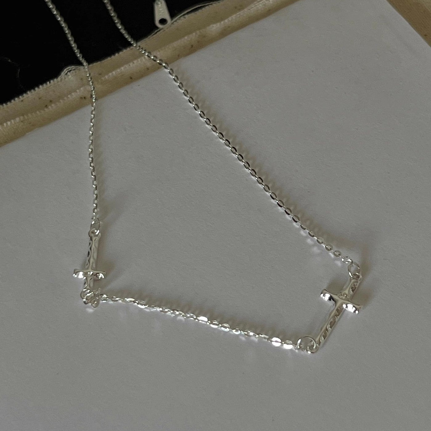 Sterling Silver Double Sideways Cross Necklace
