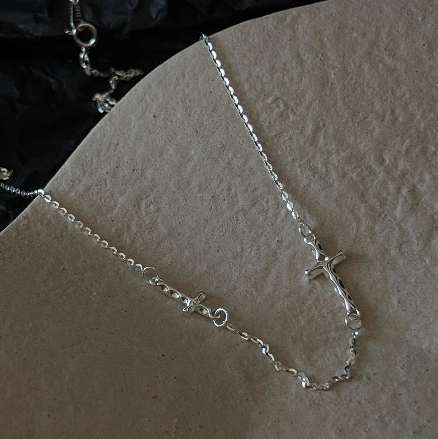 Sterling Silver Double Sideways Cross Necklace