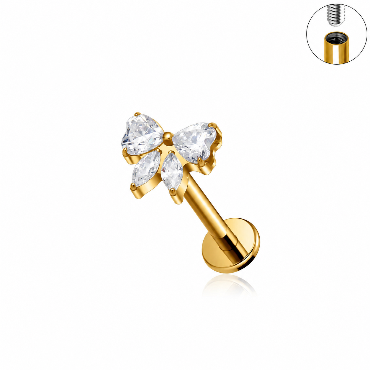 Titanium Bow CZ Flat Back Stud
