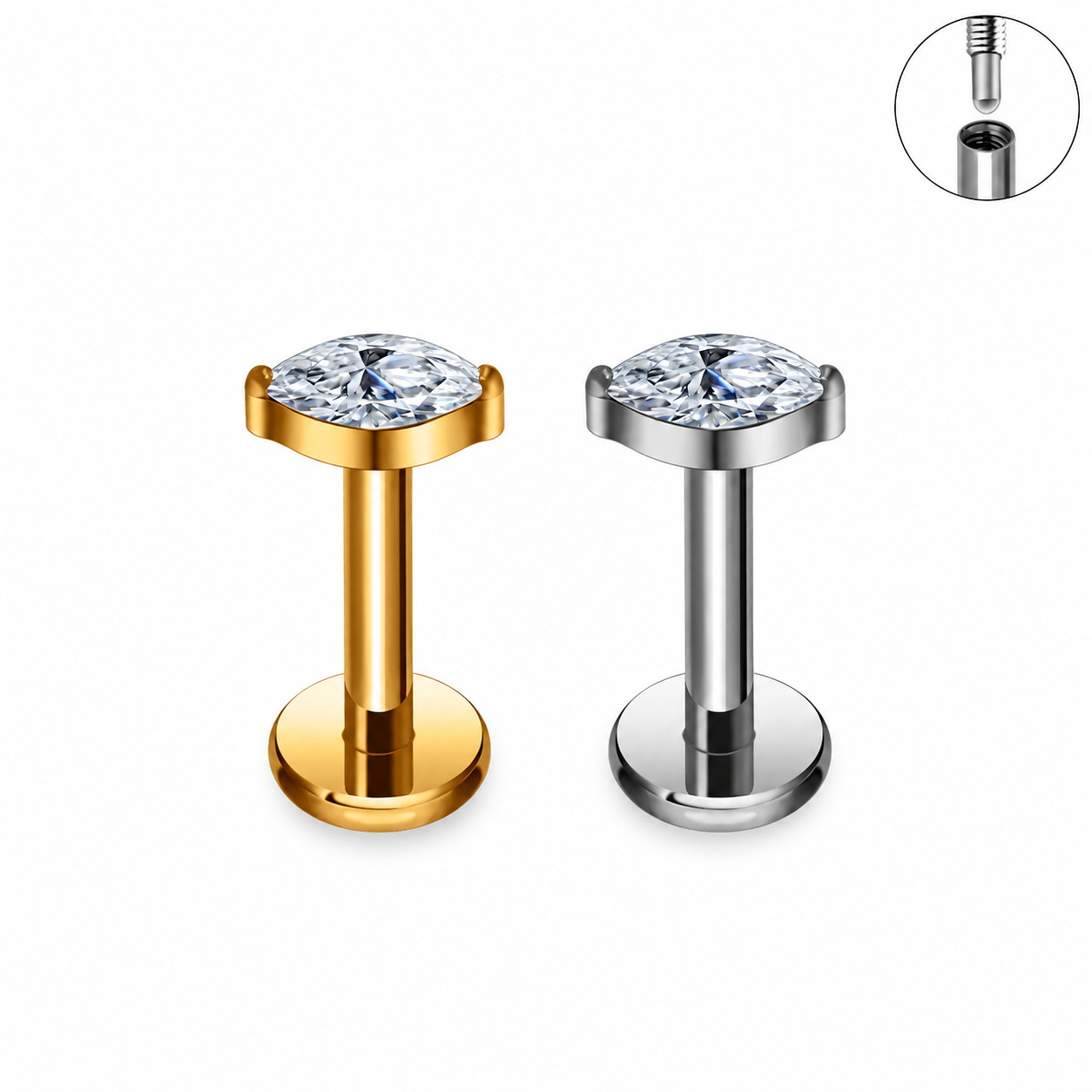 Titanium Marquise CZ Flat Back Stud