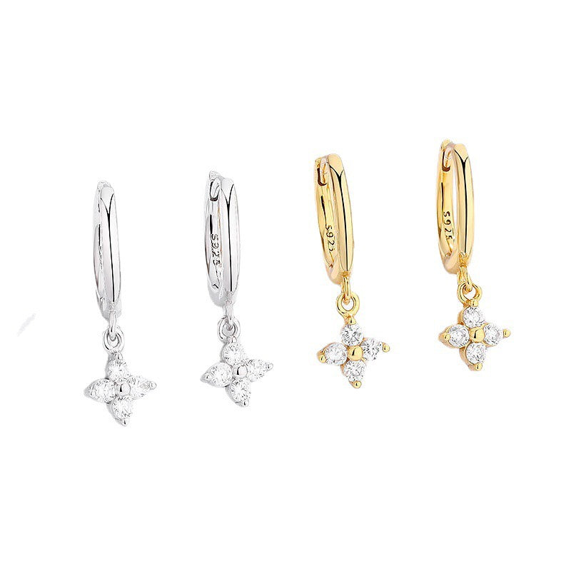 Sterling Silver CZ Flower Huggie Hoop Earrings