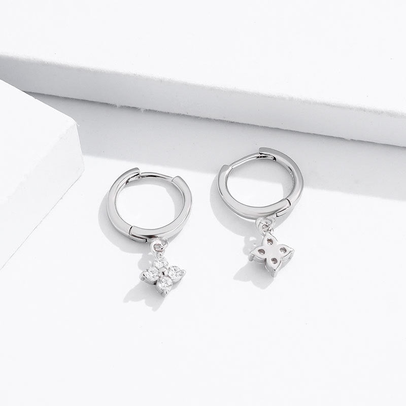 Sterling Silver CZ Flower Huggie Hoop Earrings