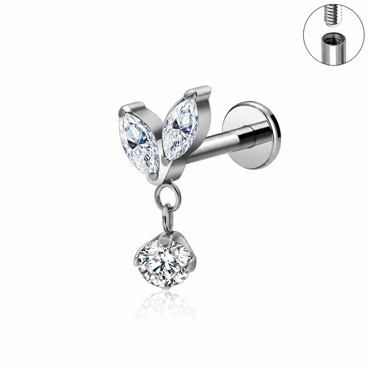 Titanium Marquise Drop CZ Flat Back Stud