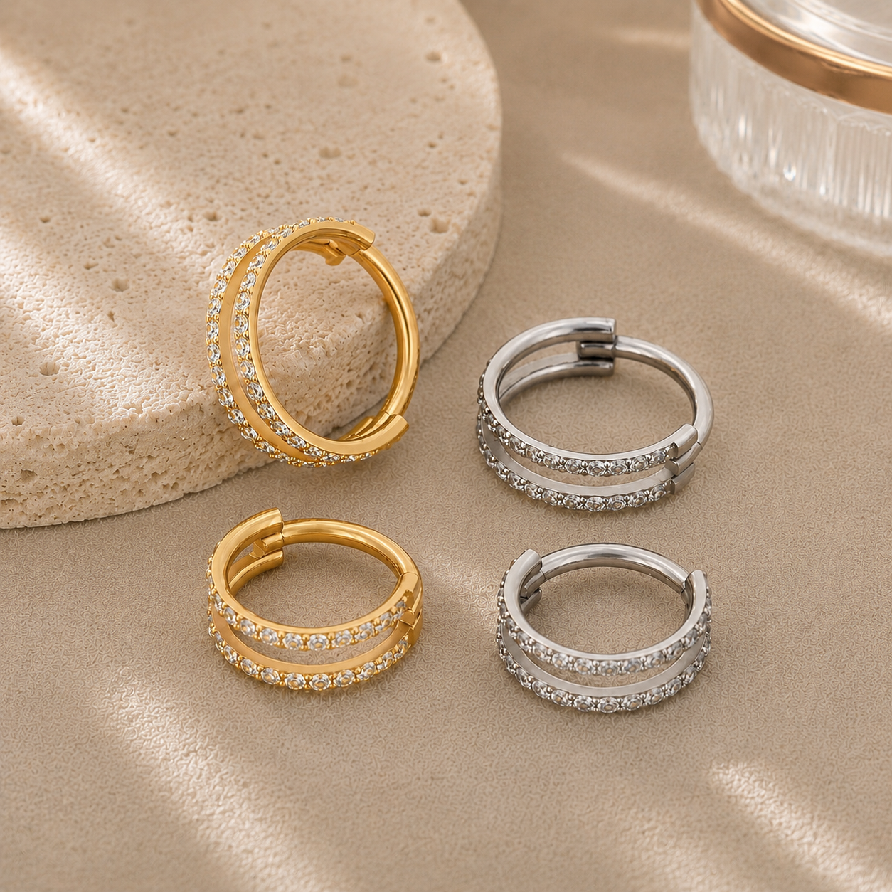 Double Row CZ Hinged Nose Hoop Ring – G23 Titanium
