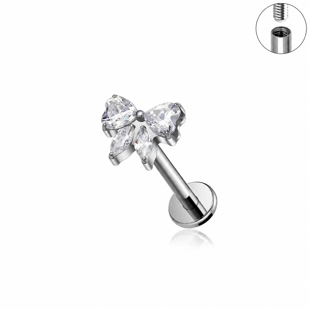 Titanium Bow CZ Flat Back Stud