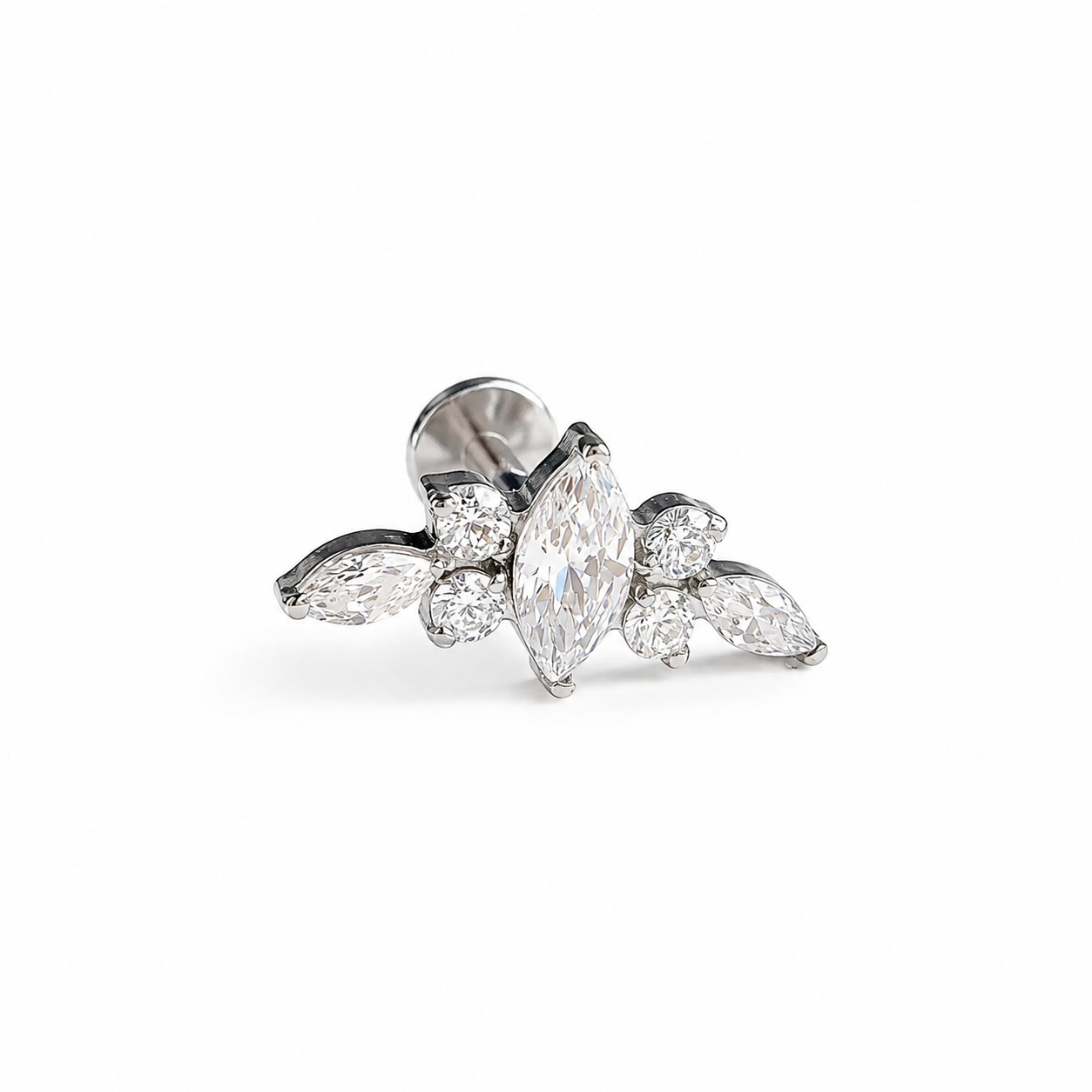 Implant Grade Titanium CZ Marquise Cluster Flat Back Stud