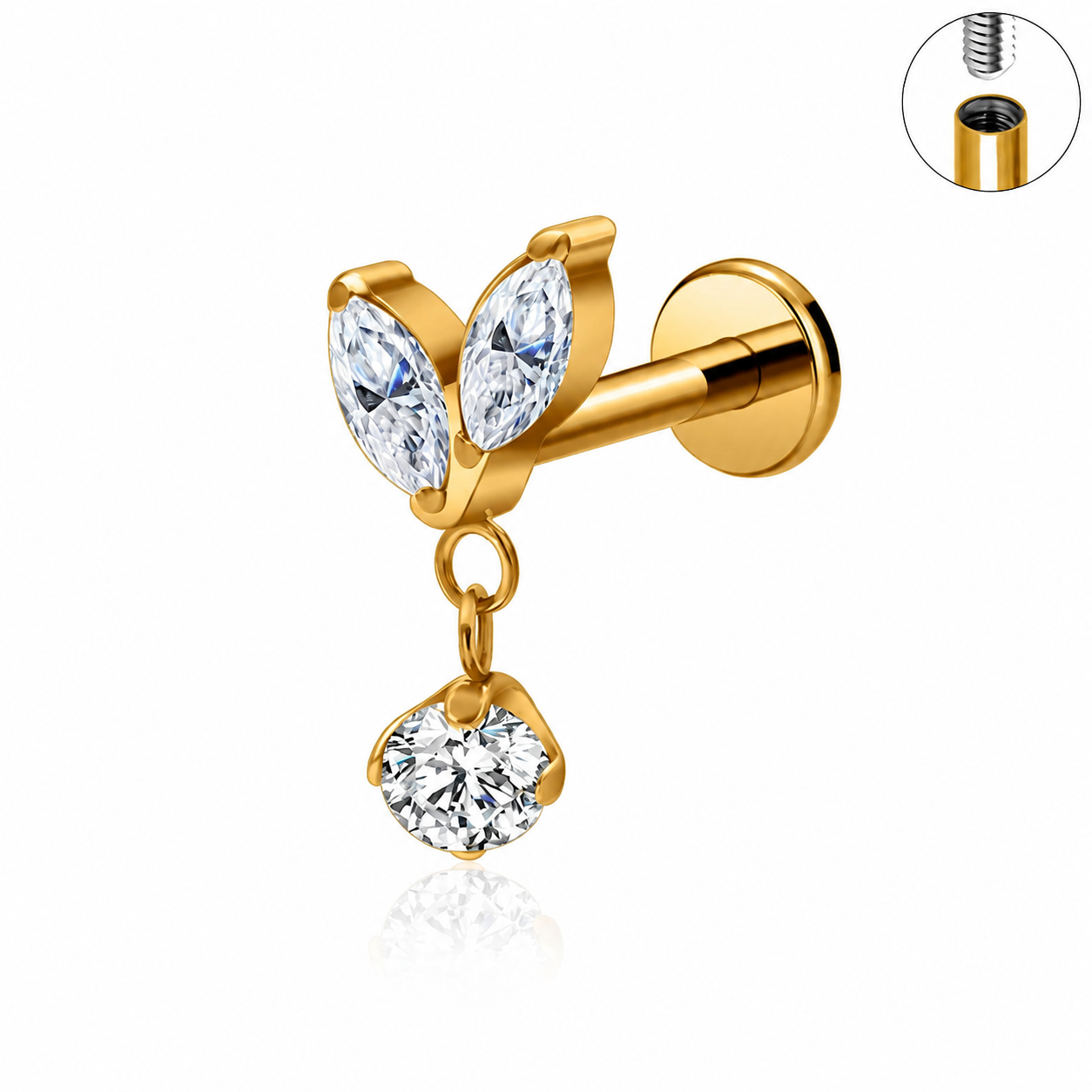 Titanium Marquise Drop CZ Flat Back Stud