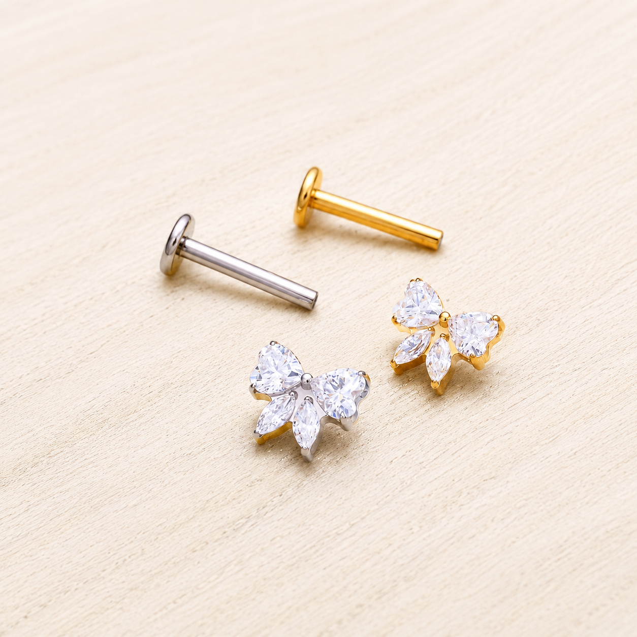 Titanium Bow CZ Flat Back Stud