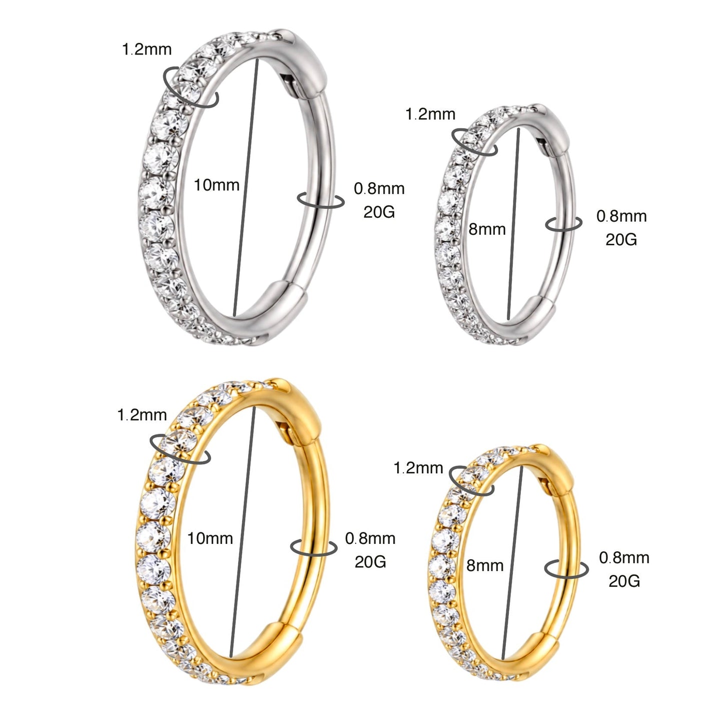 CZ Hinged Nose Hoop Ring – G23 Titanium