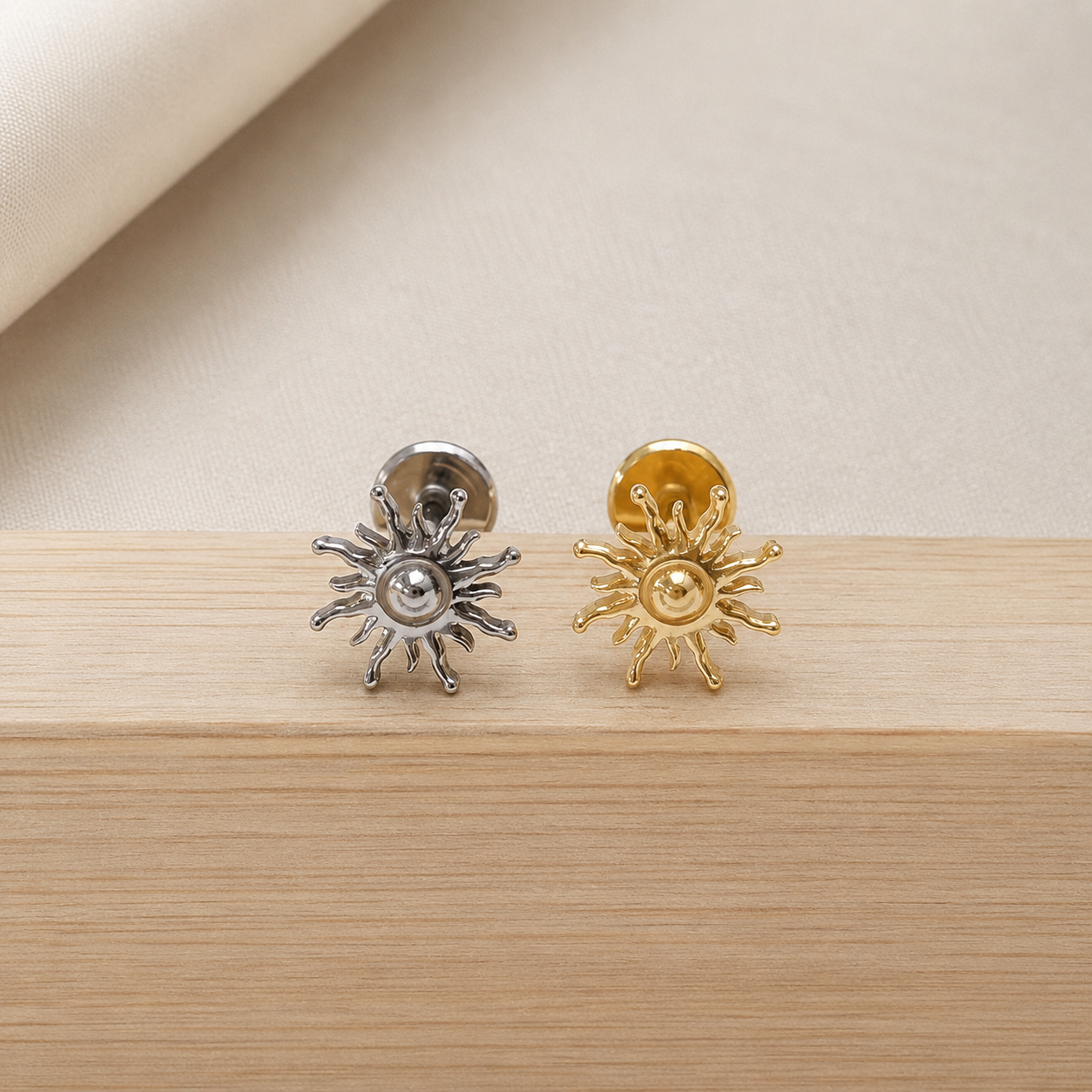 F136 Titanium Sun Flat Back Stud