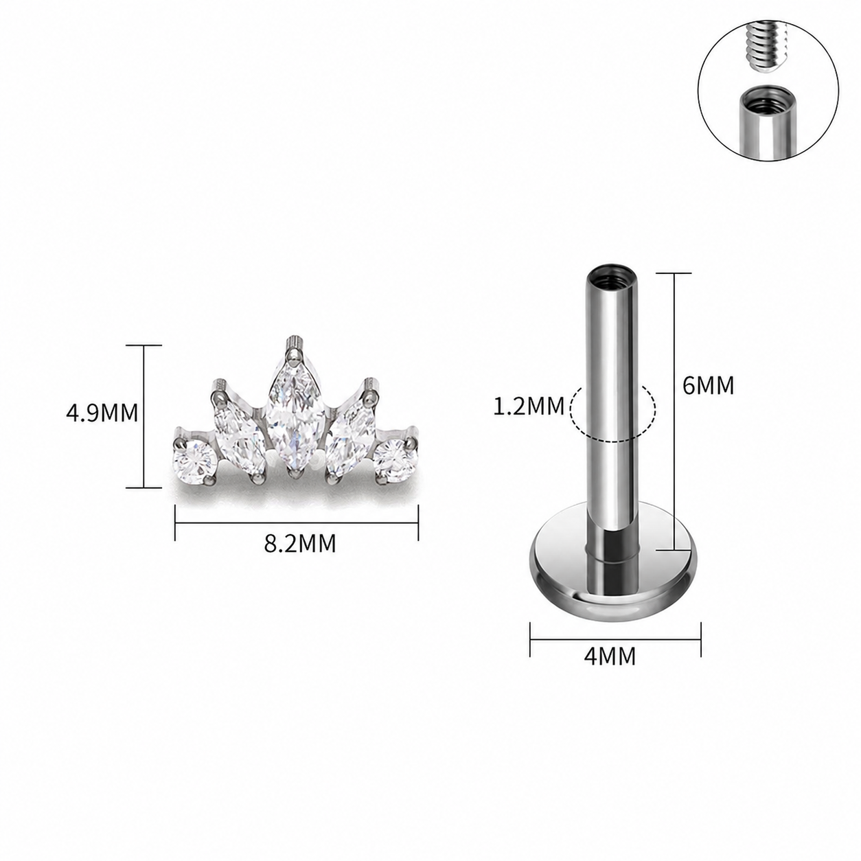 Titanium Crown CZ Flat Back Stud