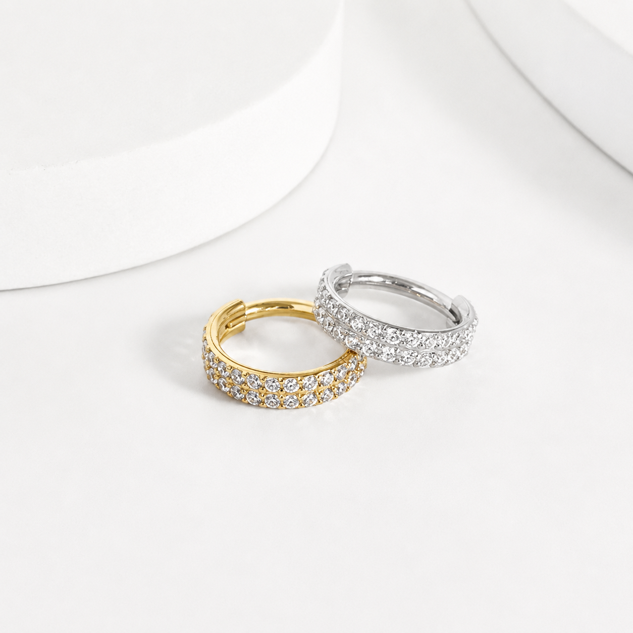 Double Row CZ Hinged Nose Hoop Ring – G23 Titanium