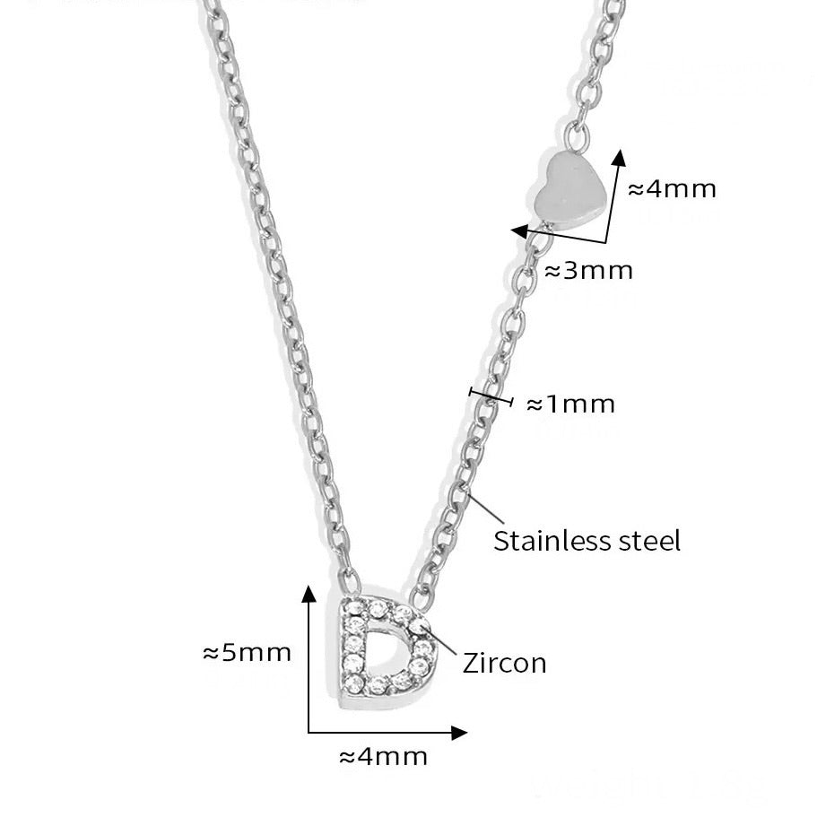 Stainless Steel Initial Letter Necklace - Silver