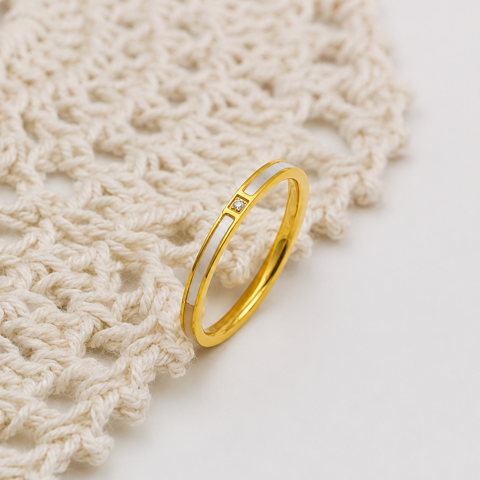 Minimalist Pearl CZ Ring – Titanium Steel