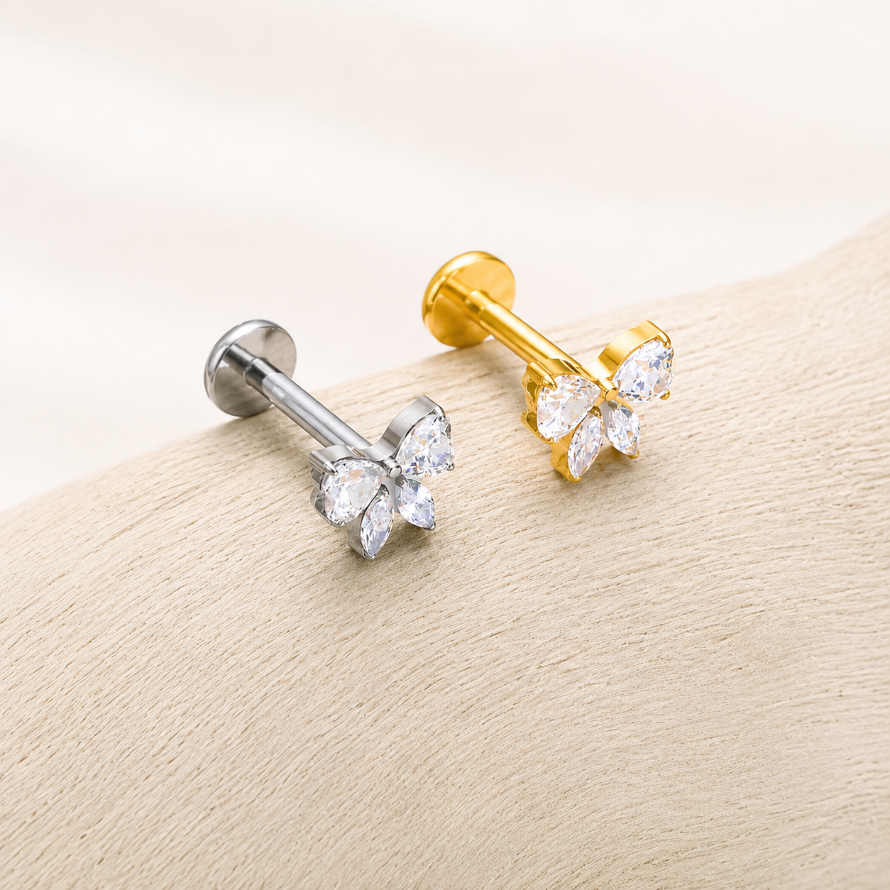 Titanium Bow CZ Flat Back Stud