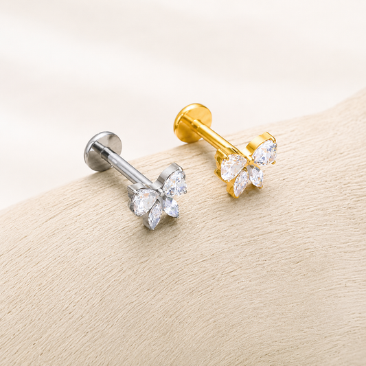 Titanium Bow CZ Flat Back Stud