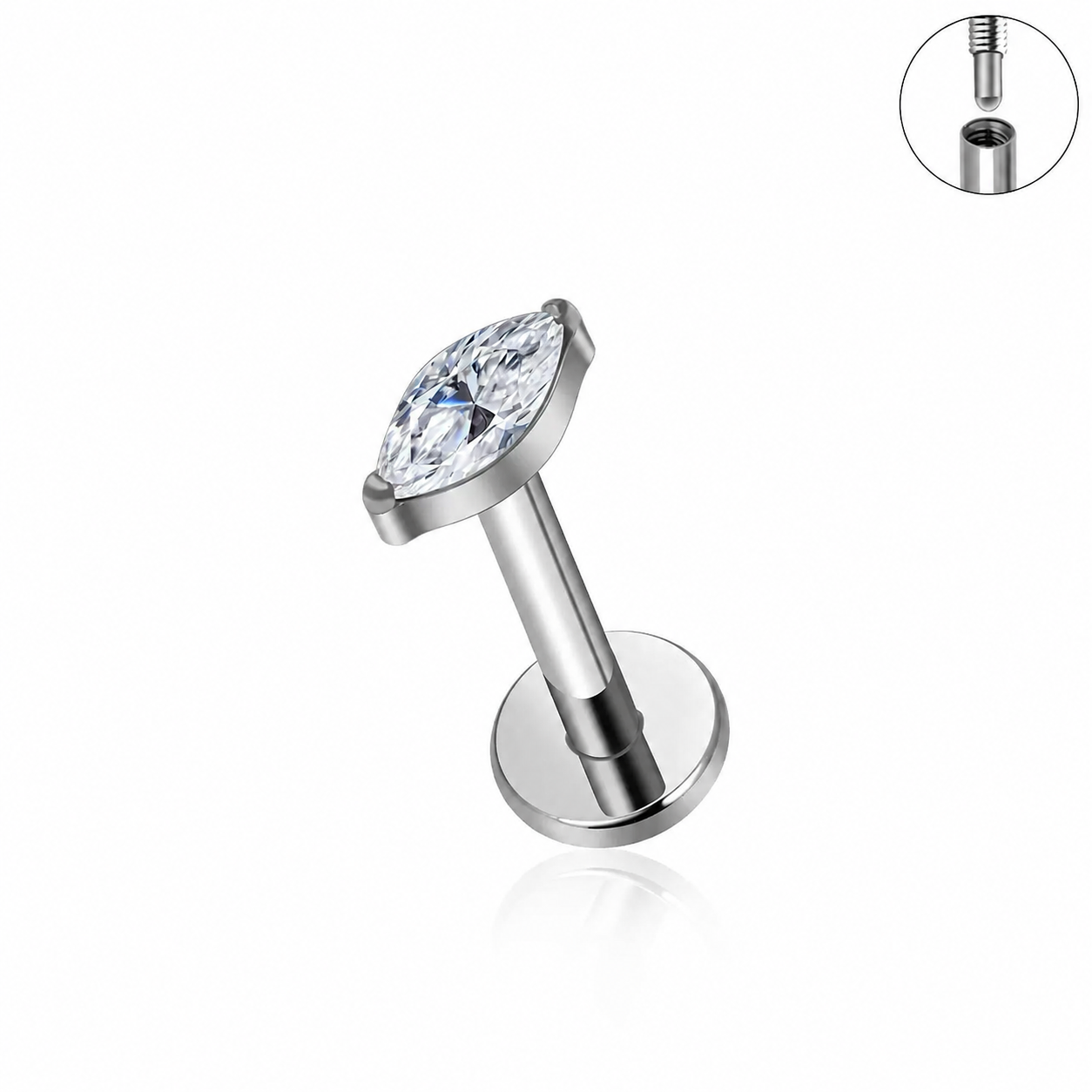 Titanium Marquise CZ Flat Back Stud