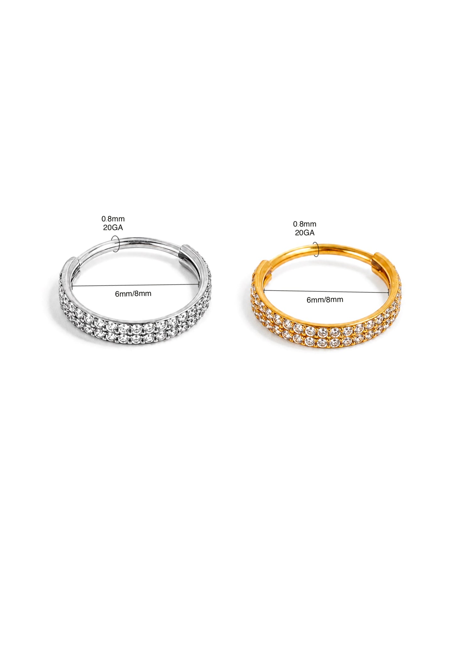 Double Row CZ Hinged Nose Hoop Ring – G23 Titanium