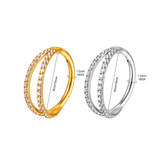 16GA Crossover Double Row CZ Hinged Nose Hoop Ring – G23 Titanium