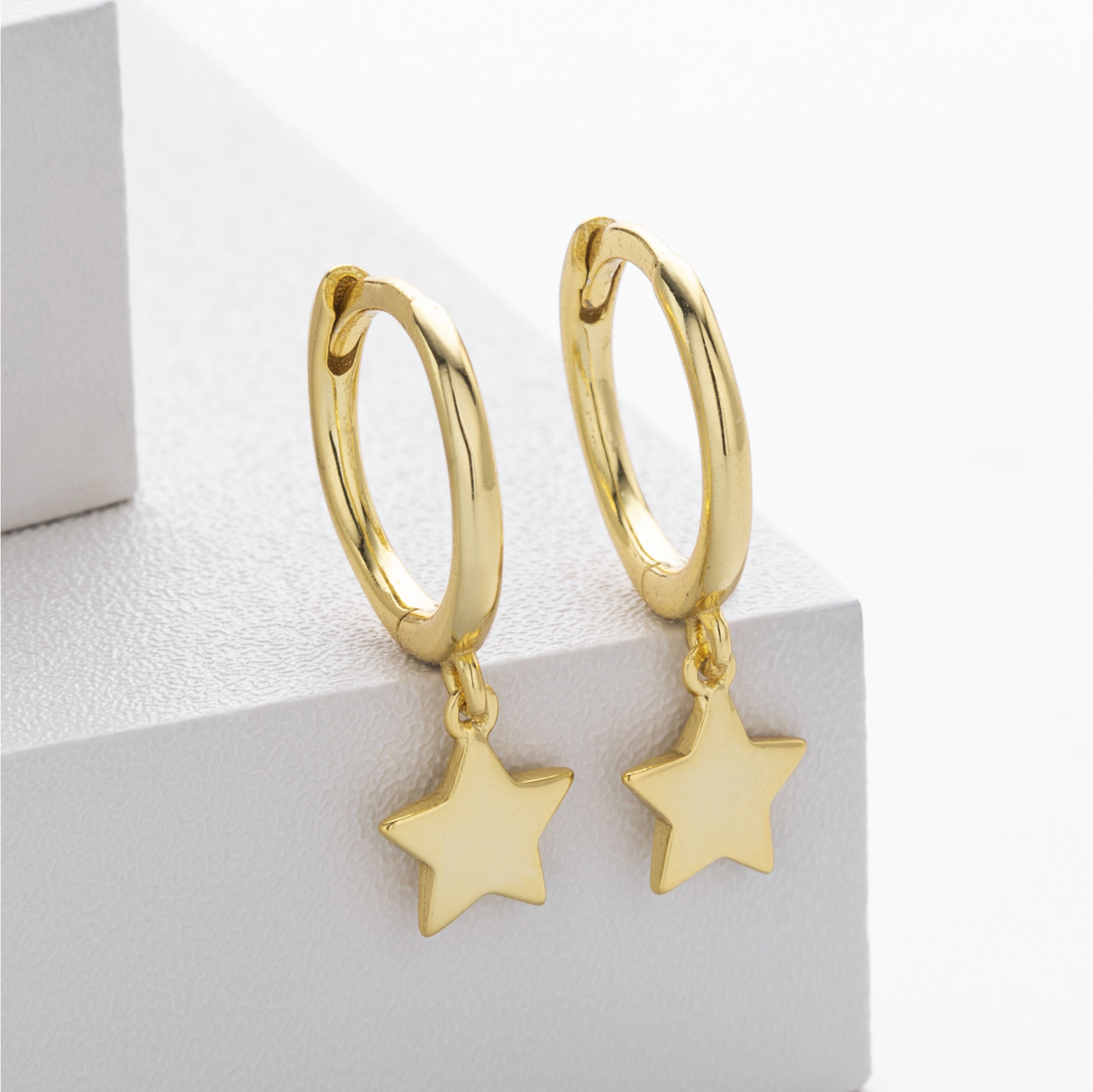 Sterling Silver Star Charm Huggie Hoop Earrings