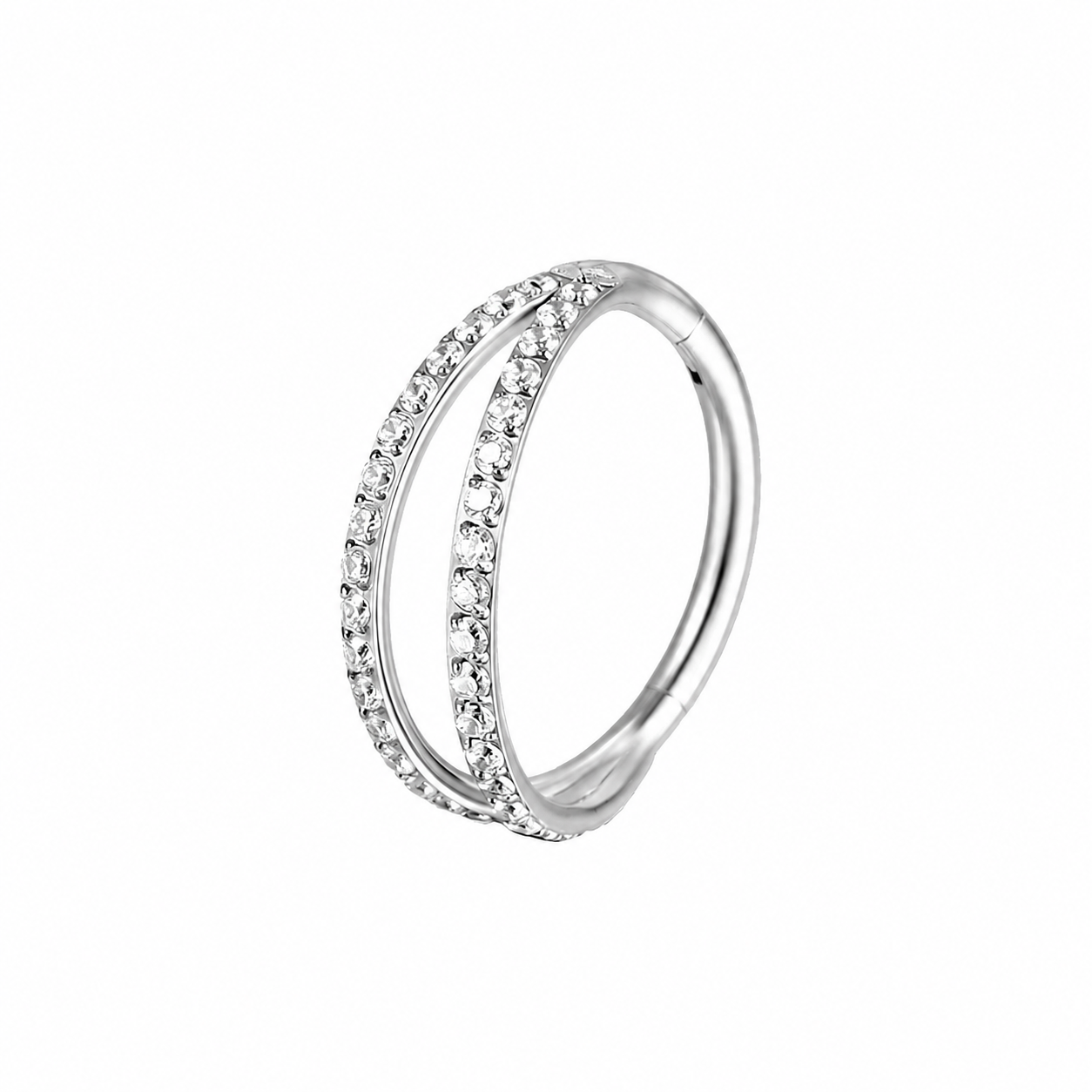 16GA Crossover Double Row CZ Hinged Nose Hoop Ring – G23 Titanium