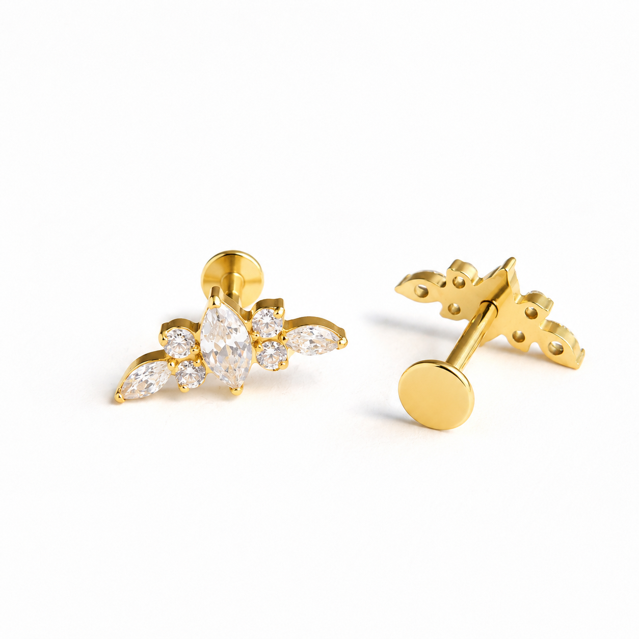 Implant Grade Titanium CZ Marquise Cluster Flat Back Stud
