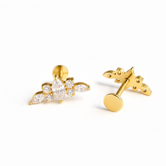 Implant Grade Titanium CZ Marquise Cluster Flat Back Stud