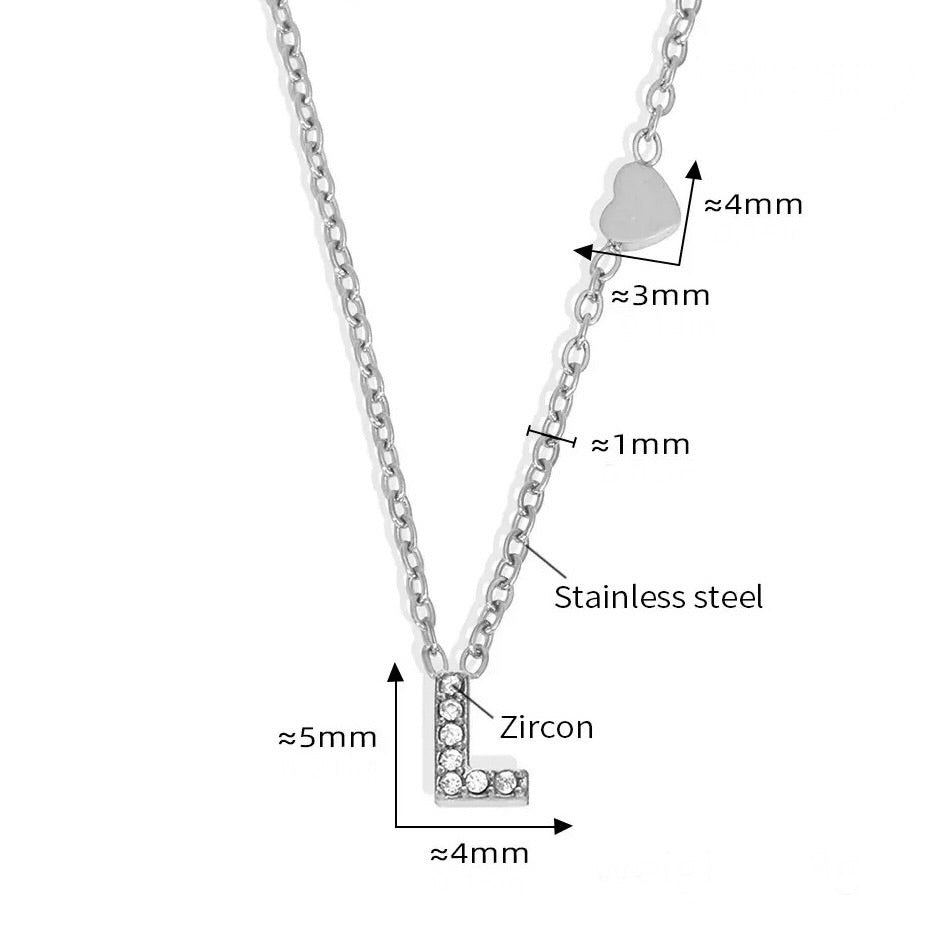 Stainless Steel Initial Letter Necklace - Silver