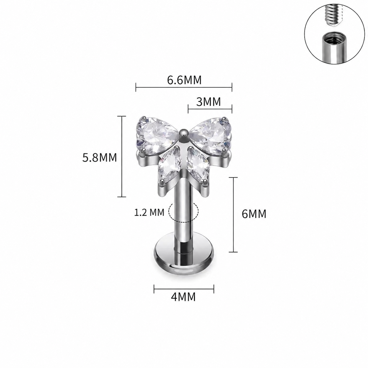 Titanium Bow CZ Flat Back Stud