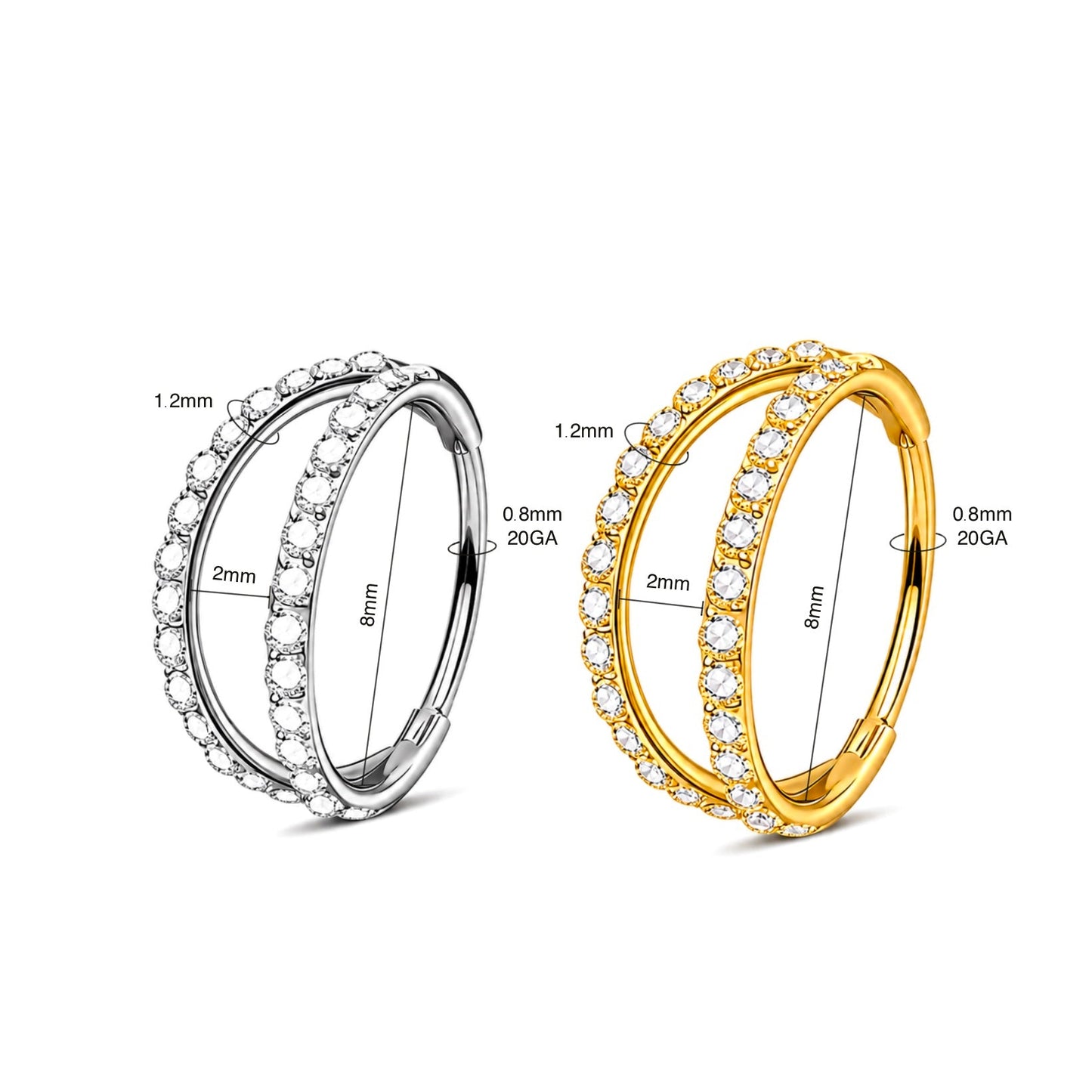 20GA Crossover Double Row CZ Hinged Nose Hoop Ring – G23 Titanium
