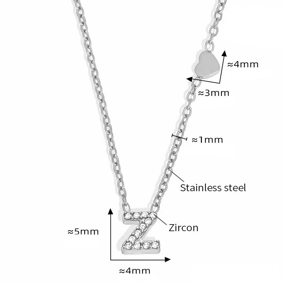 Stainless Steel Initial Letter Necklace - Silver