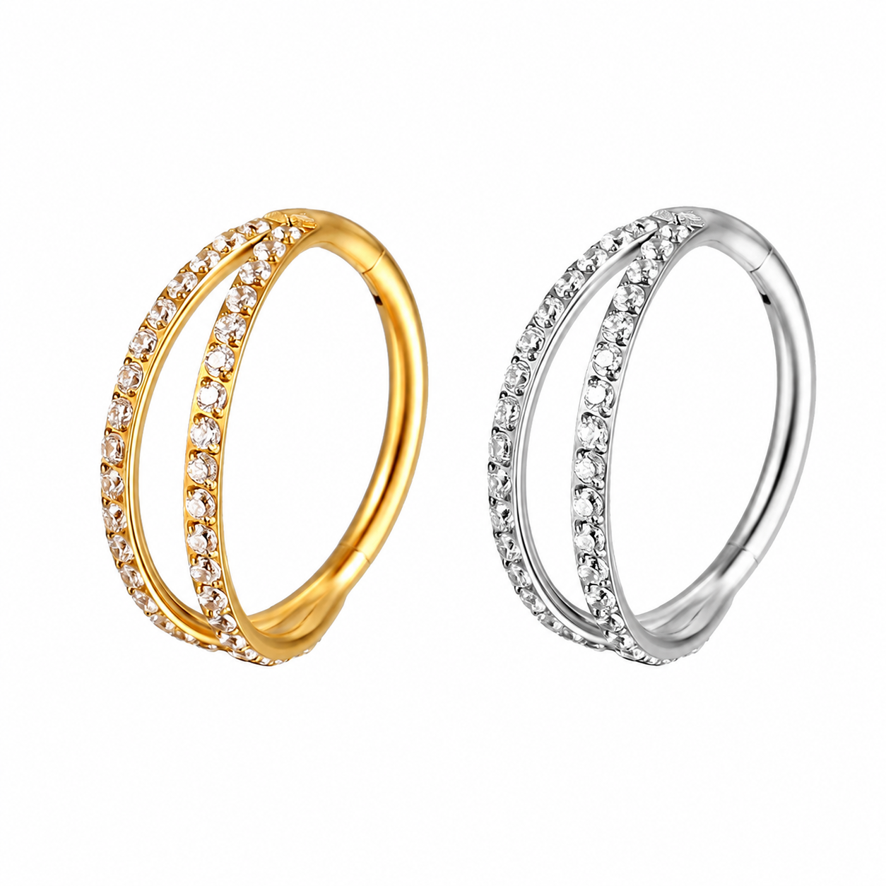 16GA Crossover Double Row CZ Hinged Nose Hoop Ring – G23 Titanium