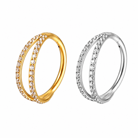 16GA Crossover Double Row CZ Hinged Nose Hoop Ring – G23 Titanium