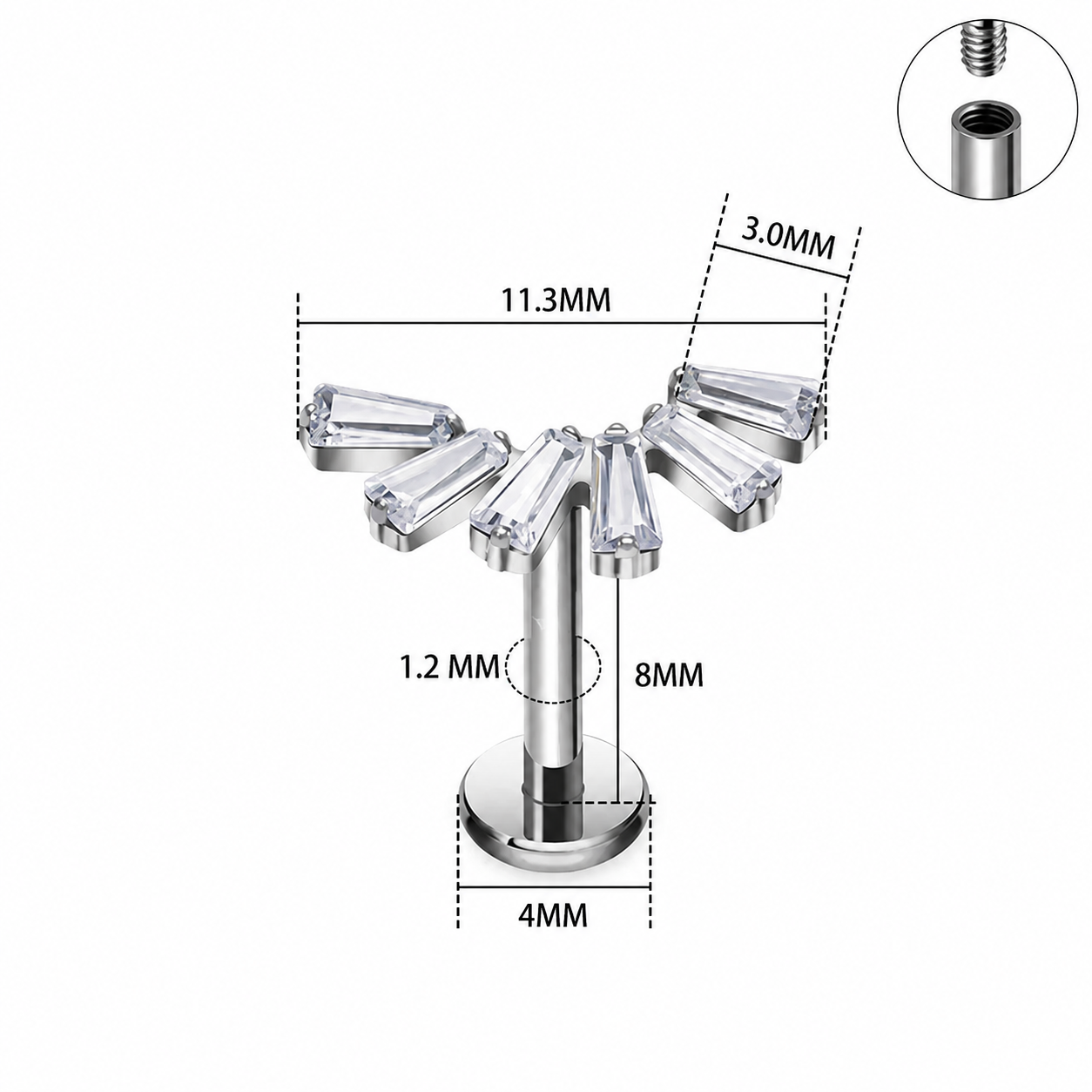 Titanium Fan CZ Flat Back Stud