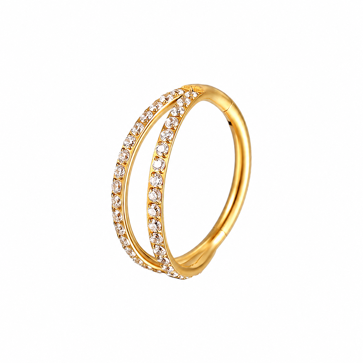 16GA Crossover Double Row CZ Hinged Nose Hoop Ring – G23 Titanium