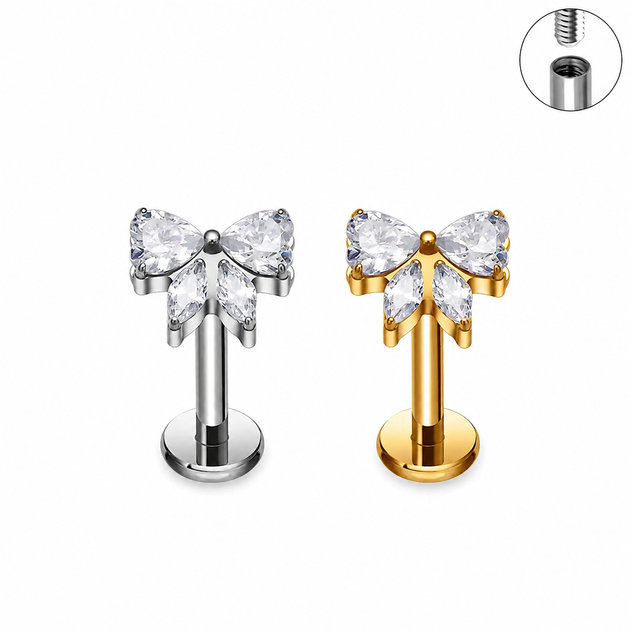 Titanium Bow CZ Flat Back Stud