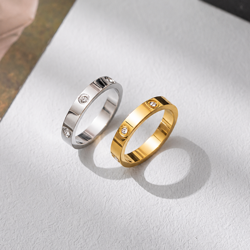 Stainless Steel CZ Band Crystal Wide Ring