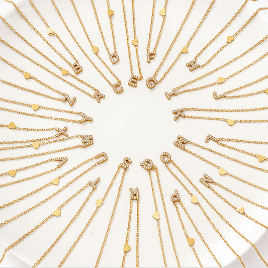 Stainless Steel Initial Letter Necklace - Gold