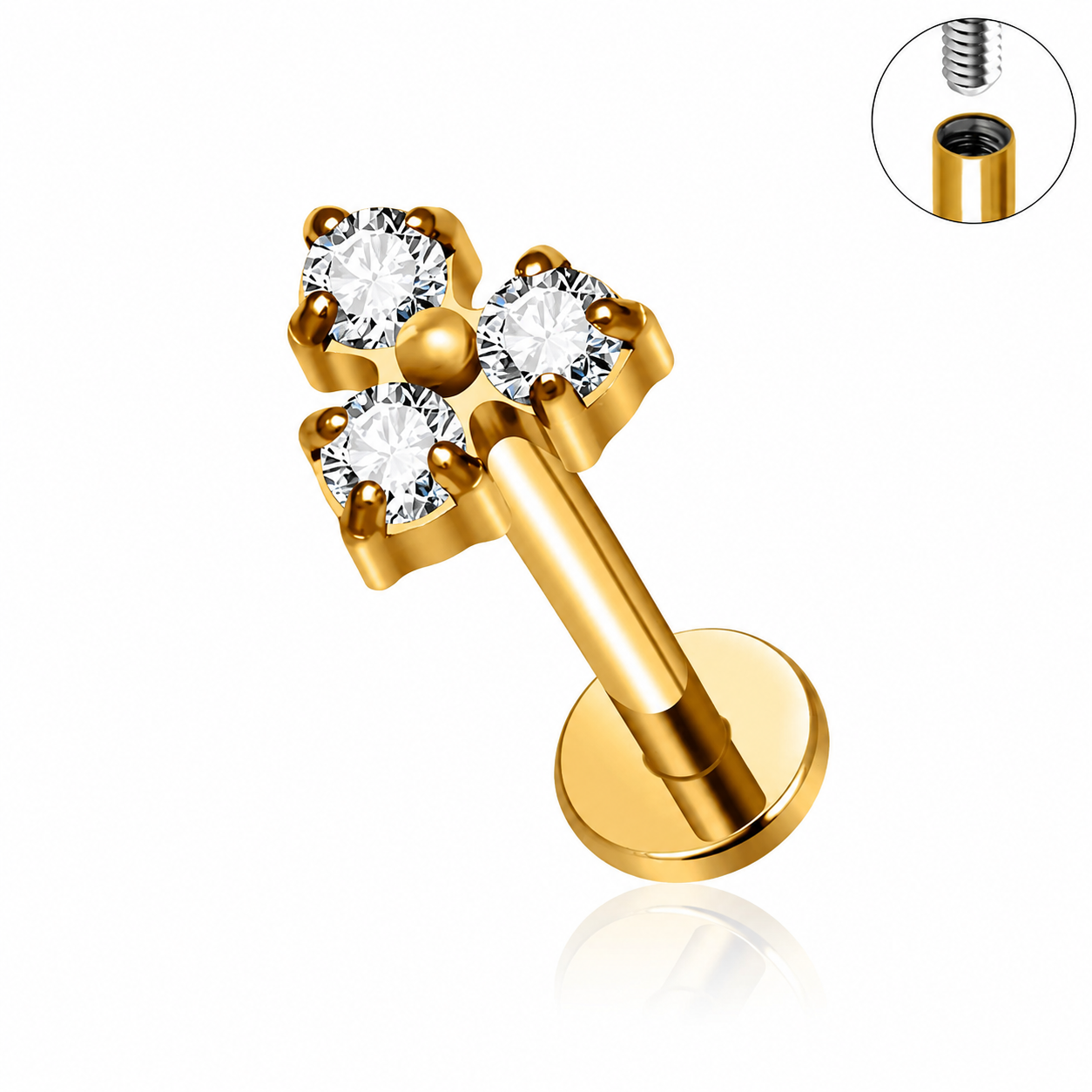 Titanium Triple CZ Clover Flat Back Stud