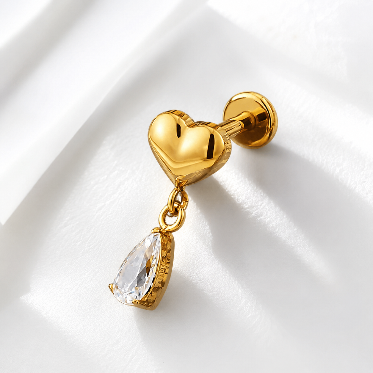 Titanium Heart Drop CZ Flat Back Stud