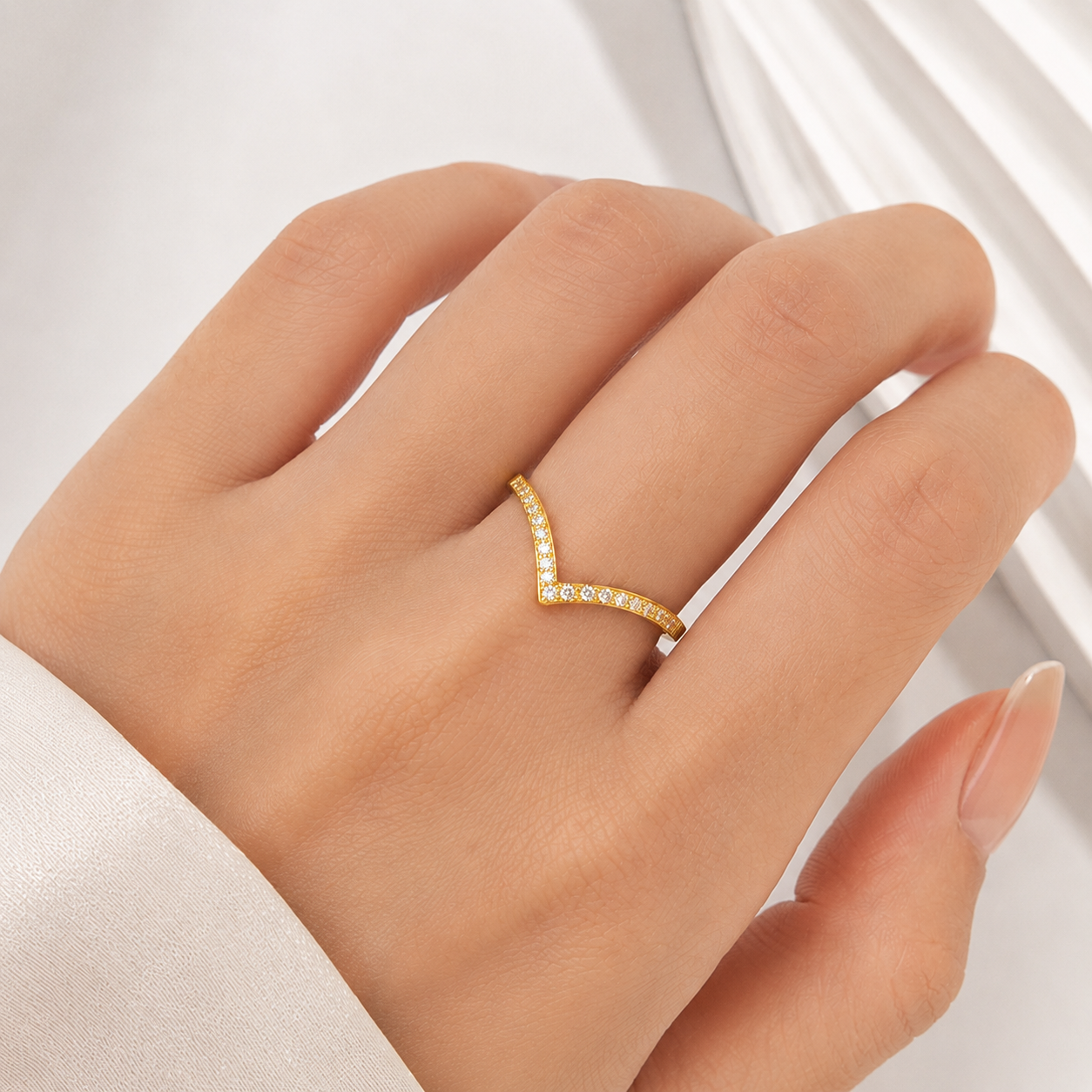 V Shape CZ Ring - Stainless Steel