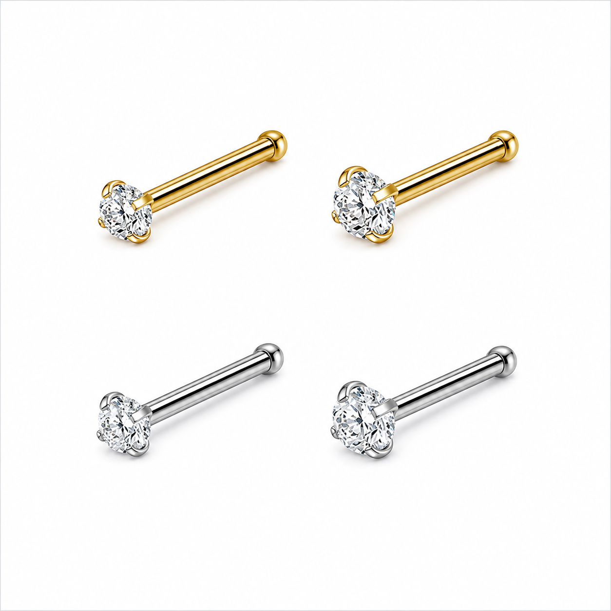 Straight Round CZ Nose Stud