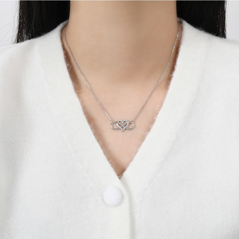 Sterling Silver Infinity with C.Z Heart Necklace