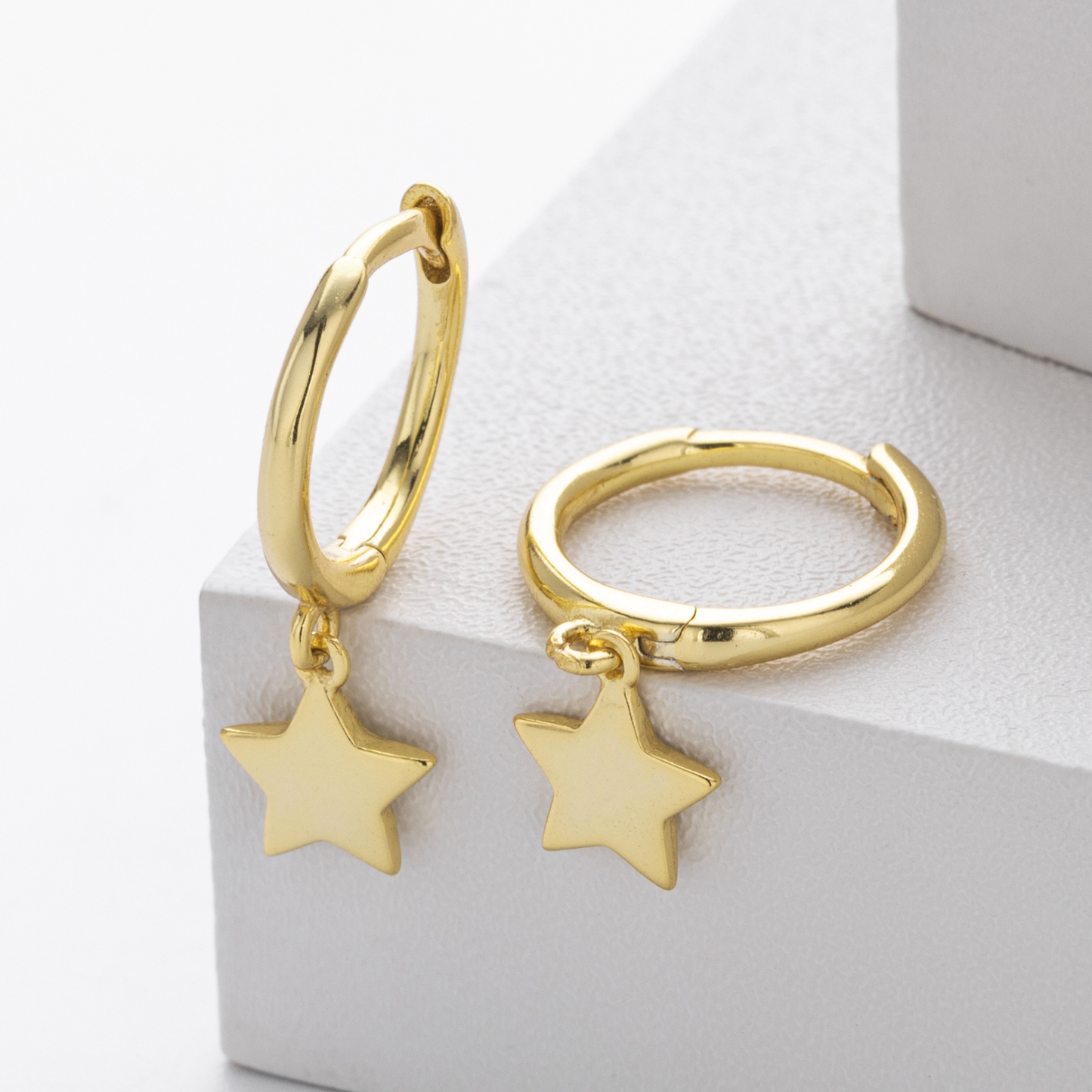 Sterling Silver Star Charm Huggie Hoop Earrings
