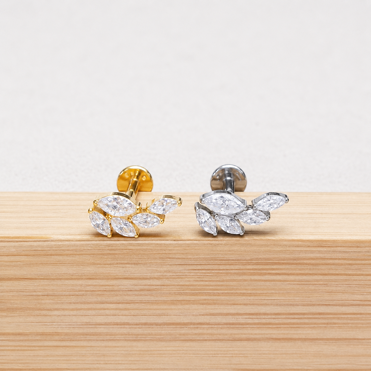 Titanium Laurel CZ Flat Back Stud