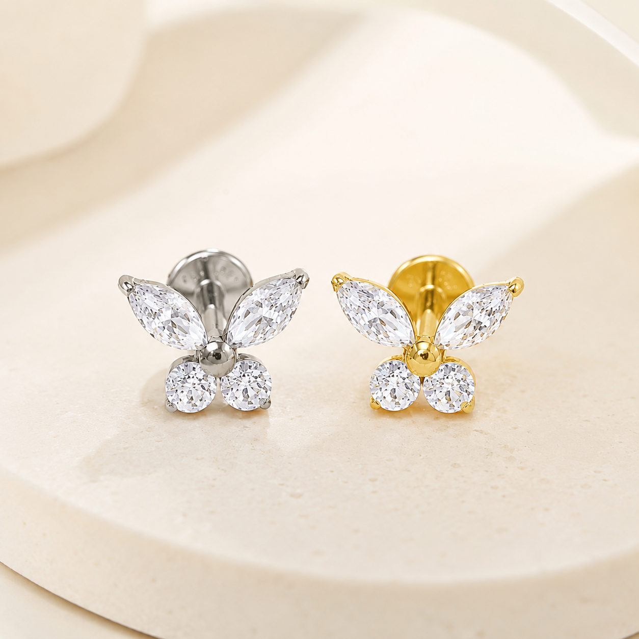 F136 Titanium CZ Butterfly Flat Back Stud