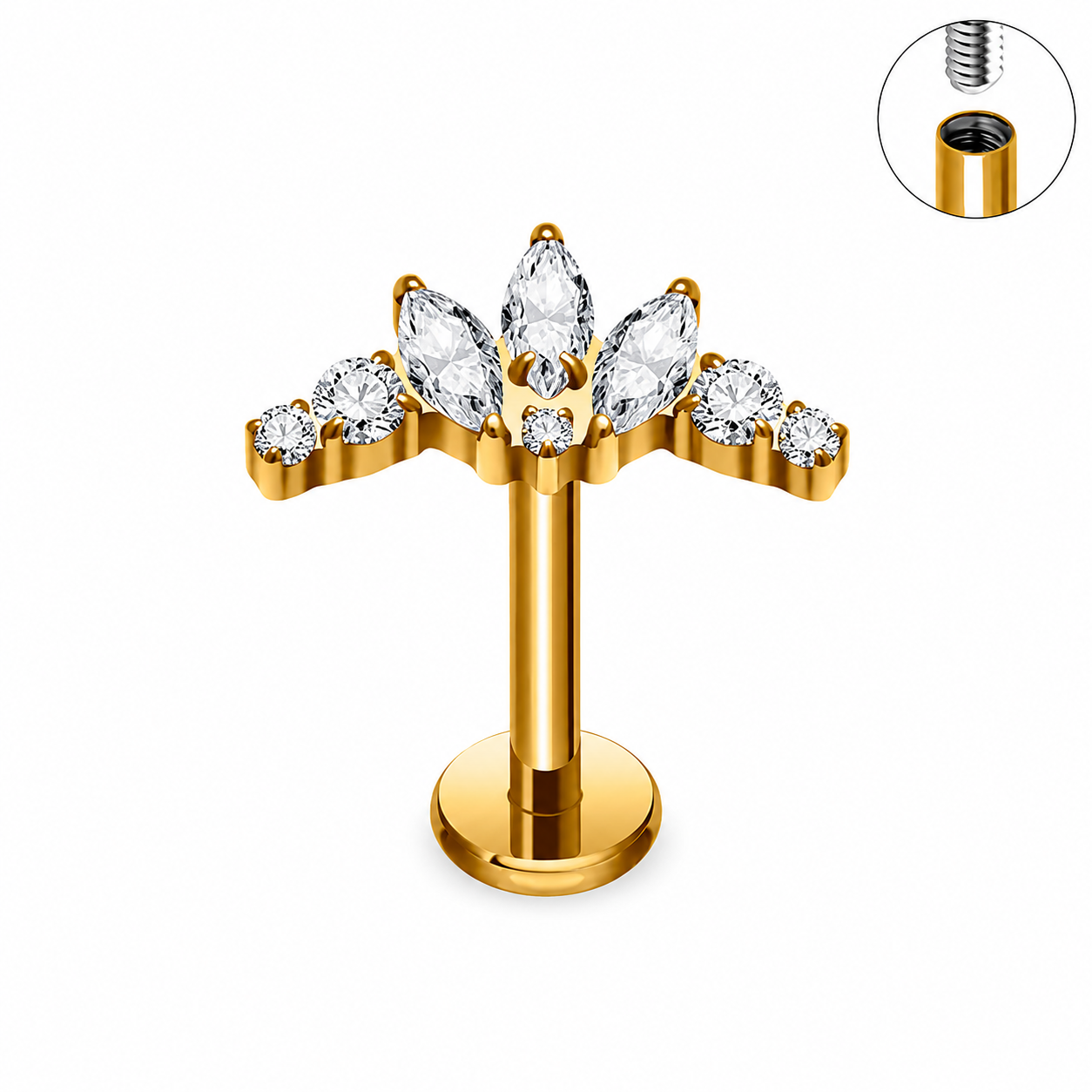 Titanium Crown CZ Flat Back Stud Earrings