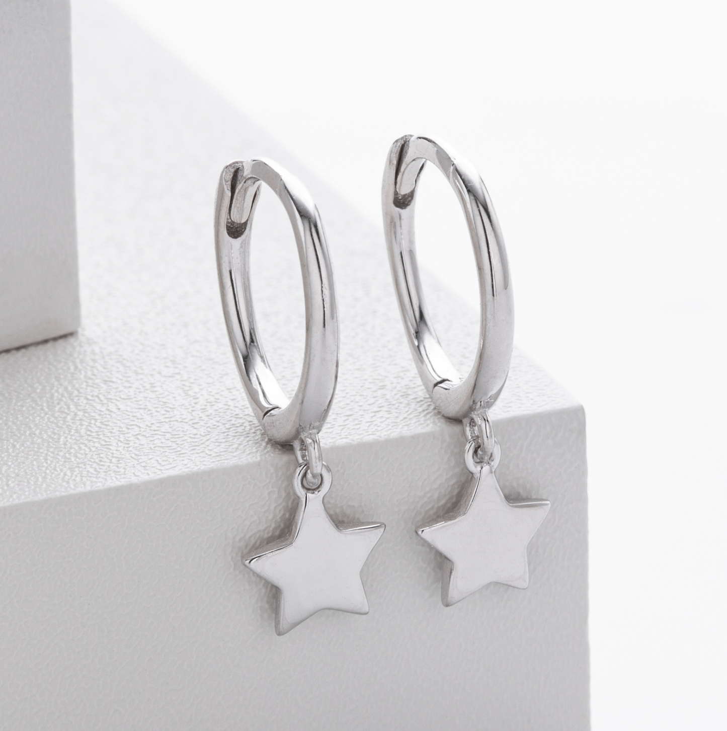 Sterling Silver Star Charm Huggie Hoop Earrings