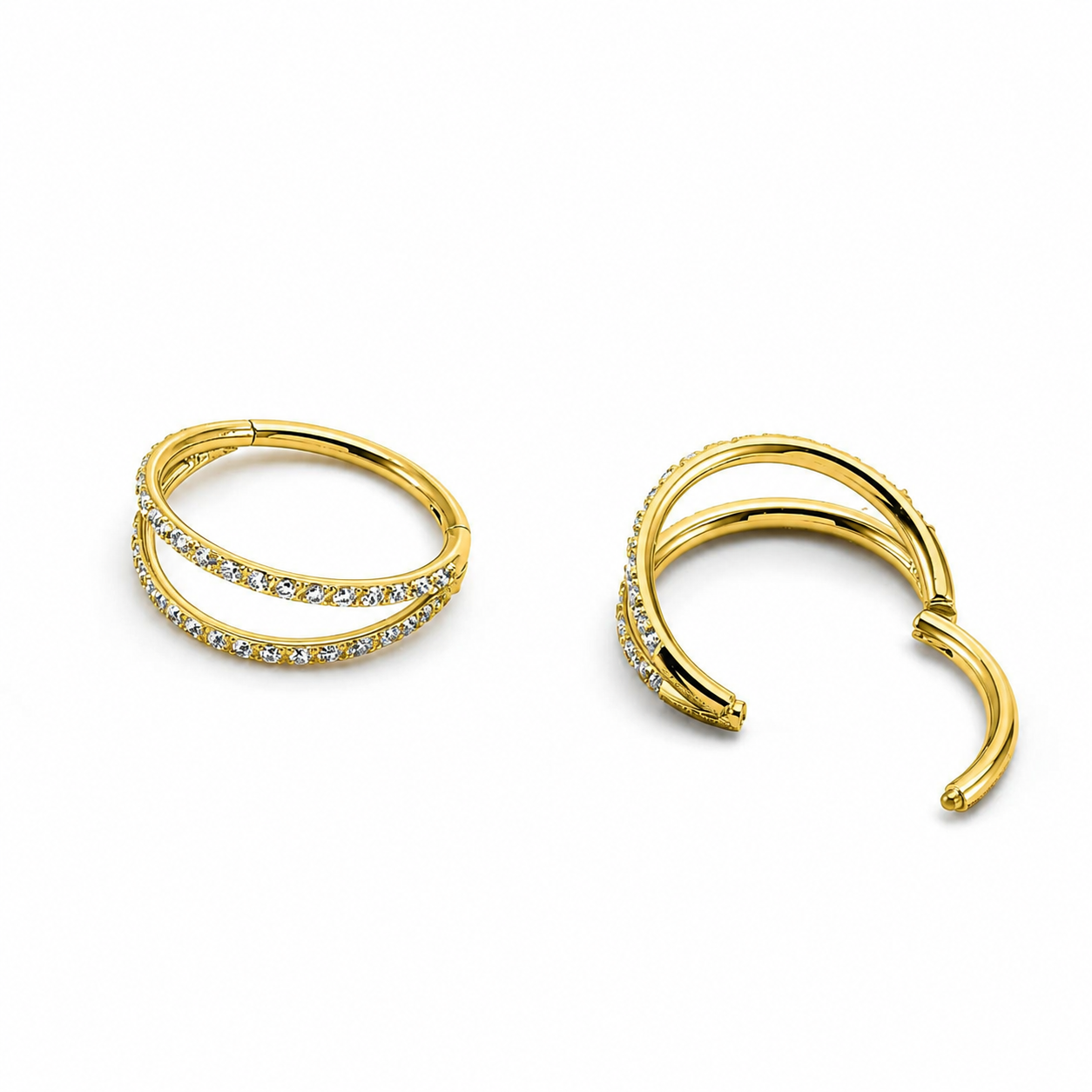 16GA Crossover Double Row CZ Hinged Nose Hoop Ring – G23 Titanium