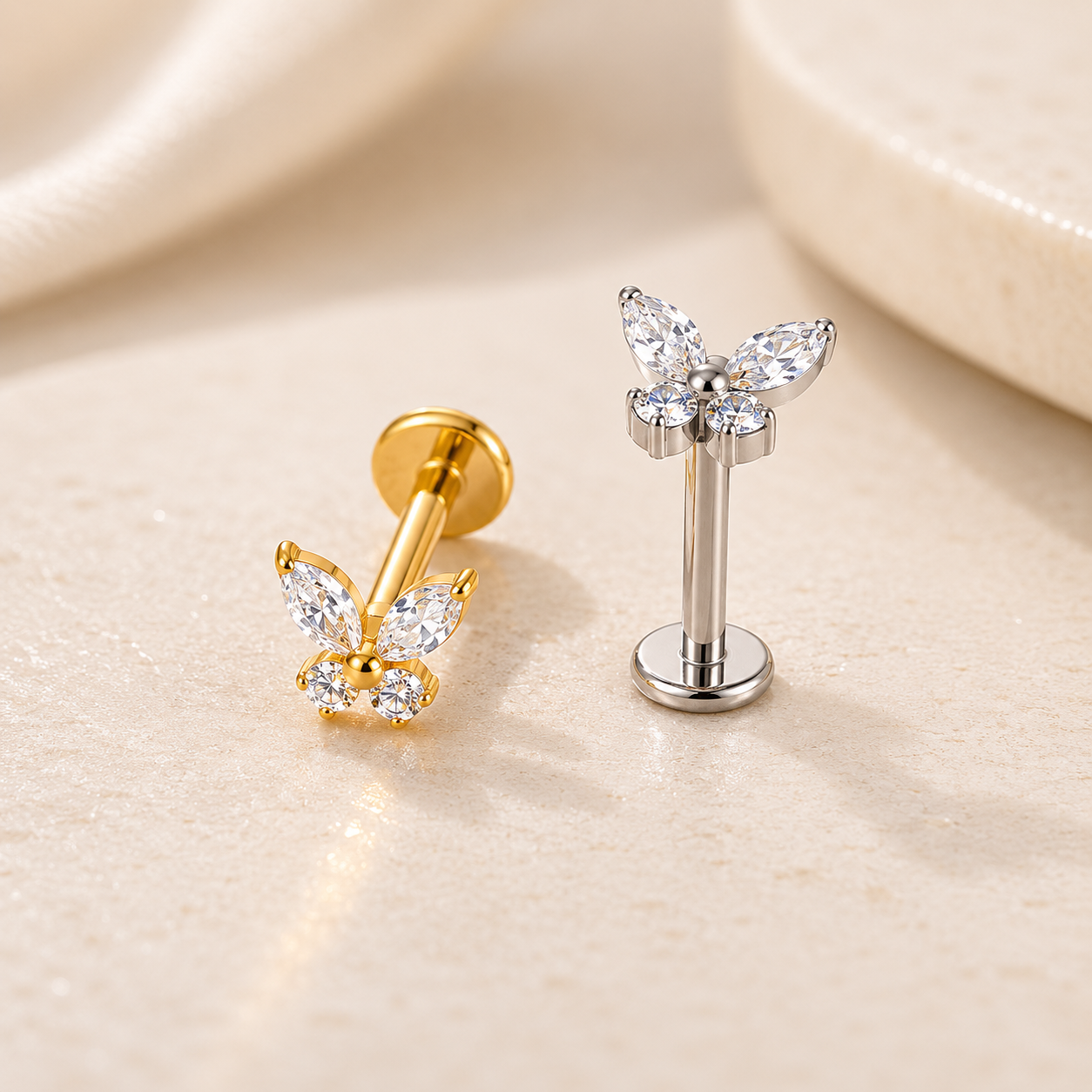 F136 Titanium CZ Butterfly Flat Back Stud
